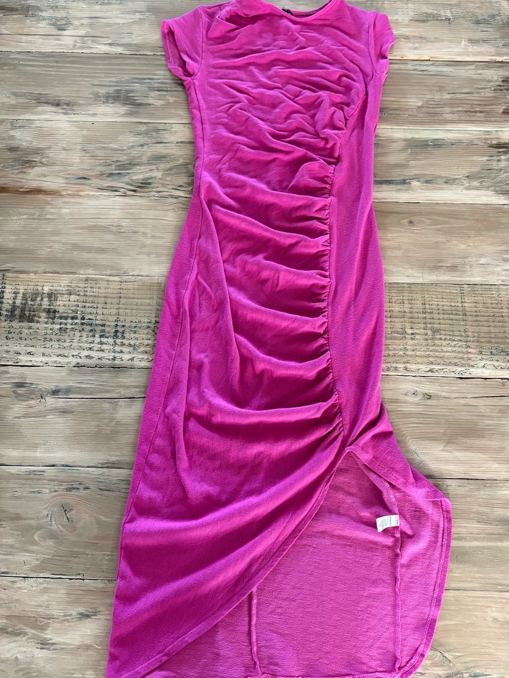 Monrow Hot Pink Ruched High-Low Skirt Dress - Picture 2 of 6